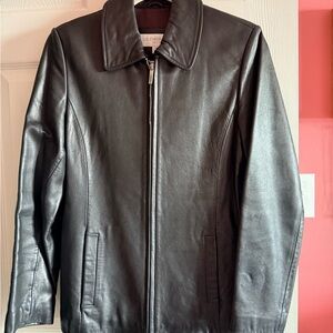 Classic Black Leather Jacket - Zip Front Coat